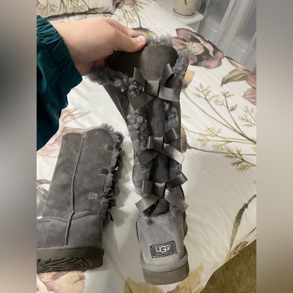 Grey UGG Bailey bow boots